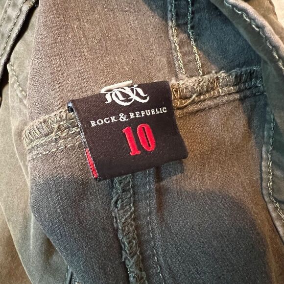 Rock & Republic Kashmiere olive green embellished mid rise skinny jeans Sz 8/10 - Picture 11 of 12